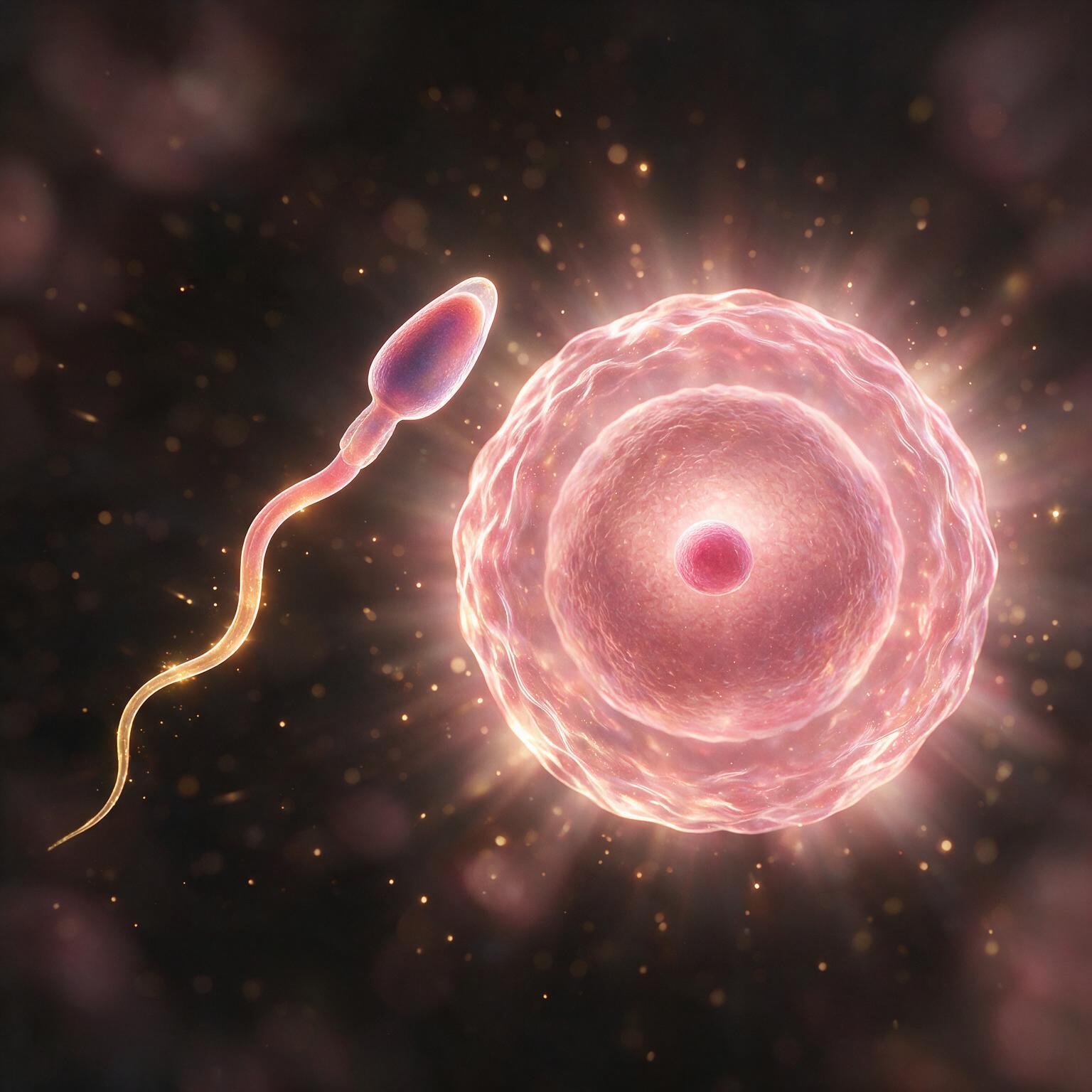 Ilustração de um espermatozoide encontrando o óvulo na fertilização